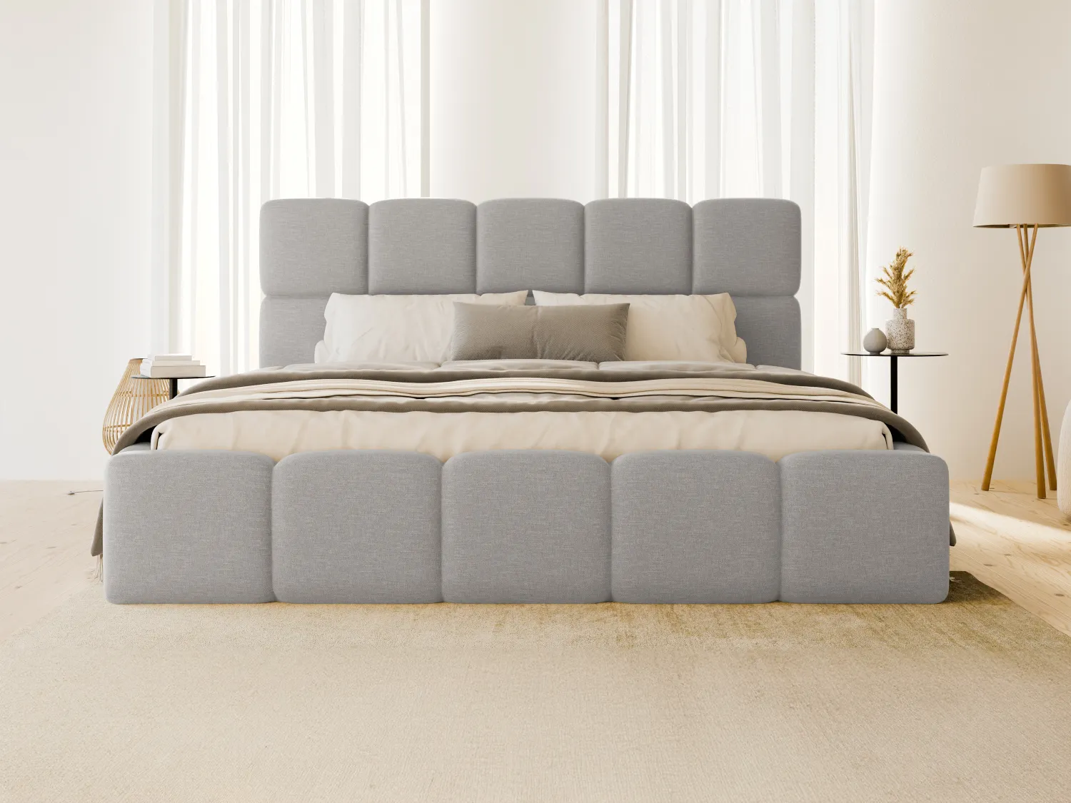 Lit coffre 160 x 200 cm - Tissu chiné - Gris clair - DAMADO II de Pascal Morabito