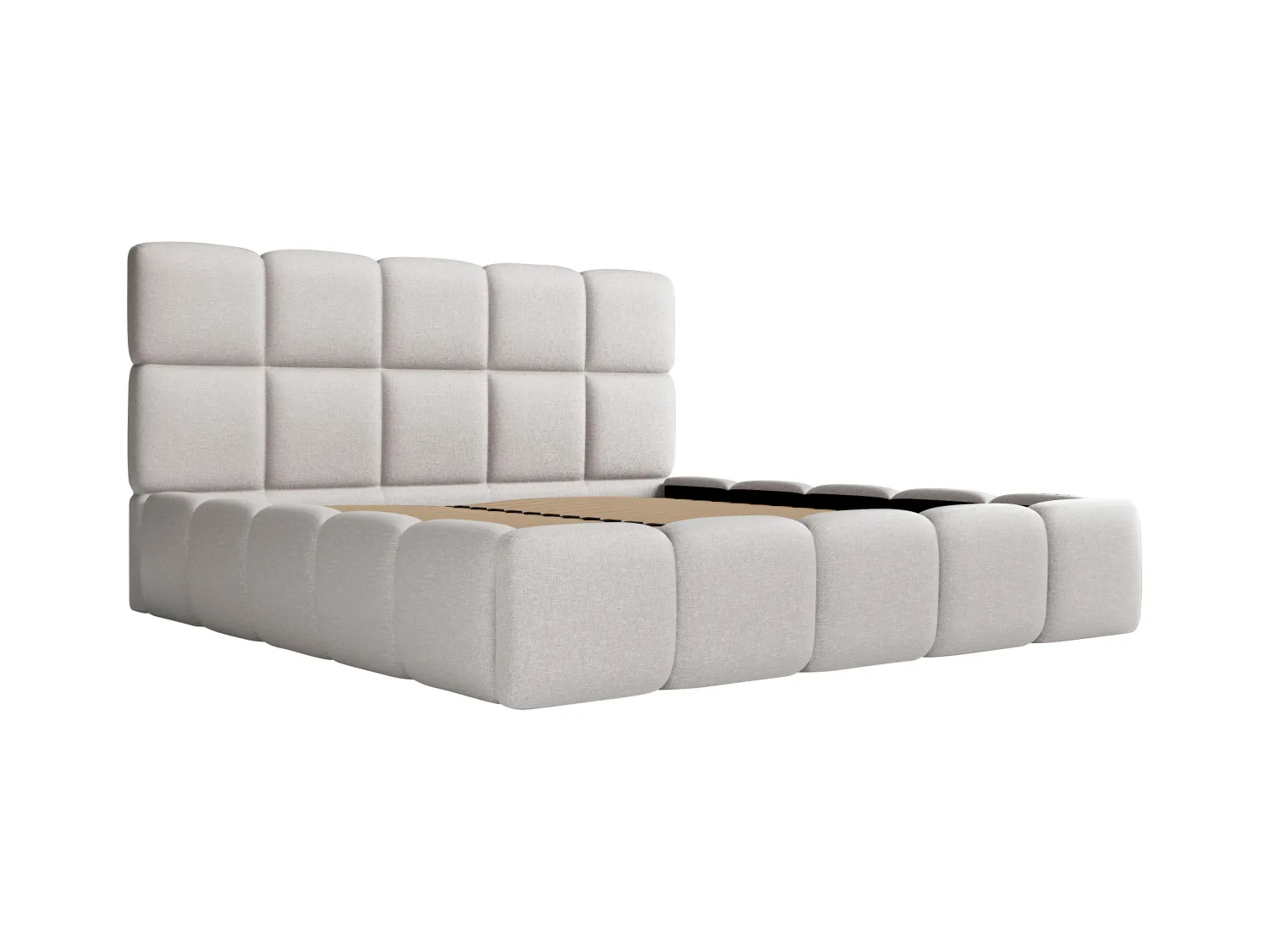 Lit coffre 160 x 200 cm - Tissu chiné - Gris clair - DAMADO II de Pascal Morabito