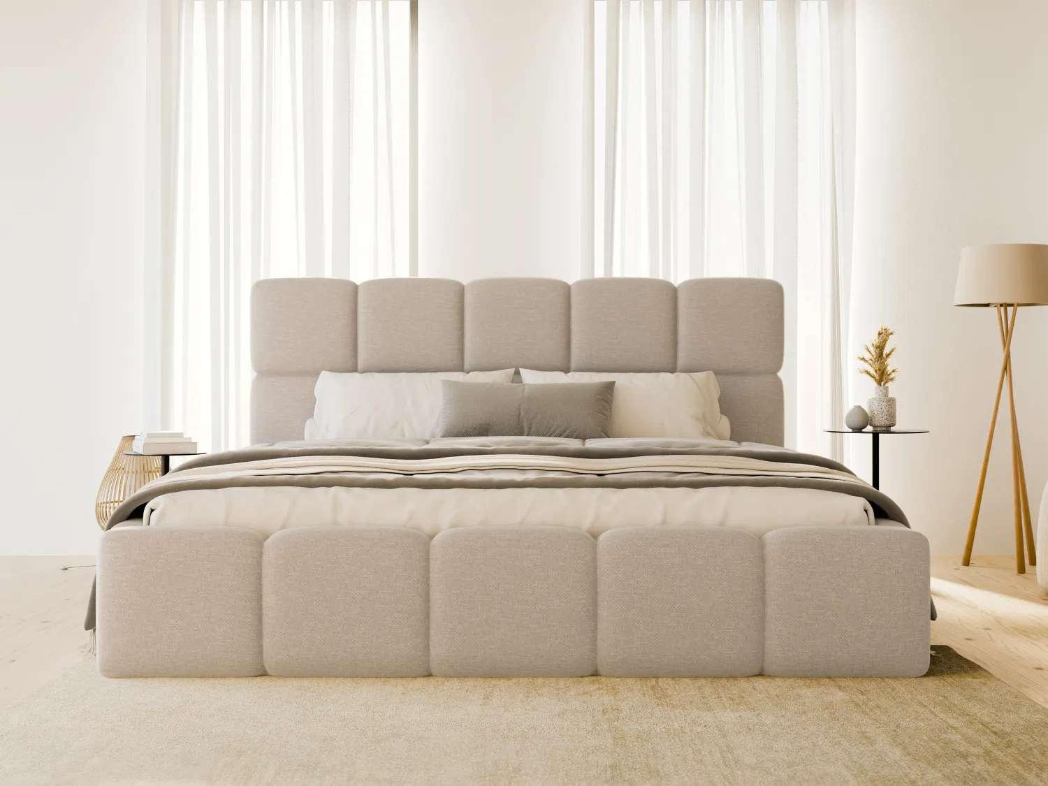 Lit coffre 180 x 200 cm - Tissu chiné - Beige - DAMADO II de Pascal Morabito