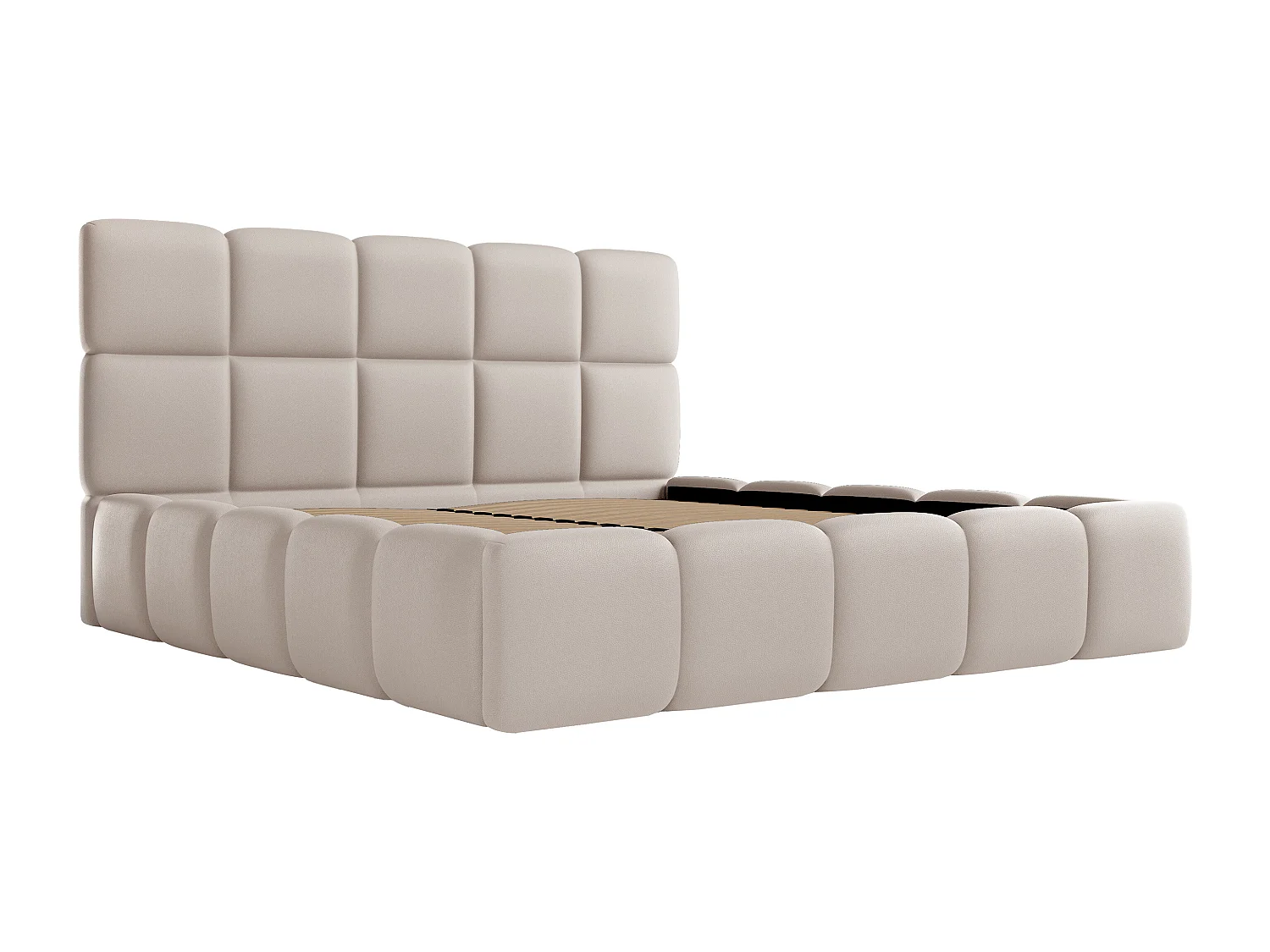 Lit coffre 180 x 200 cm - Tissu effet cuir - Beige - DAMADO II de Pascal Morabito