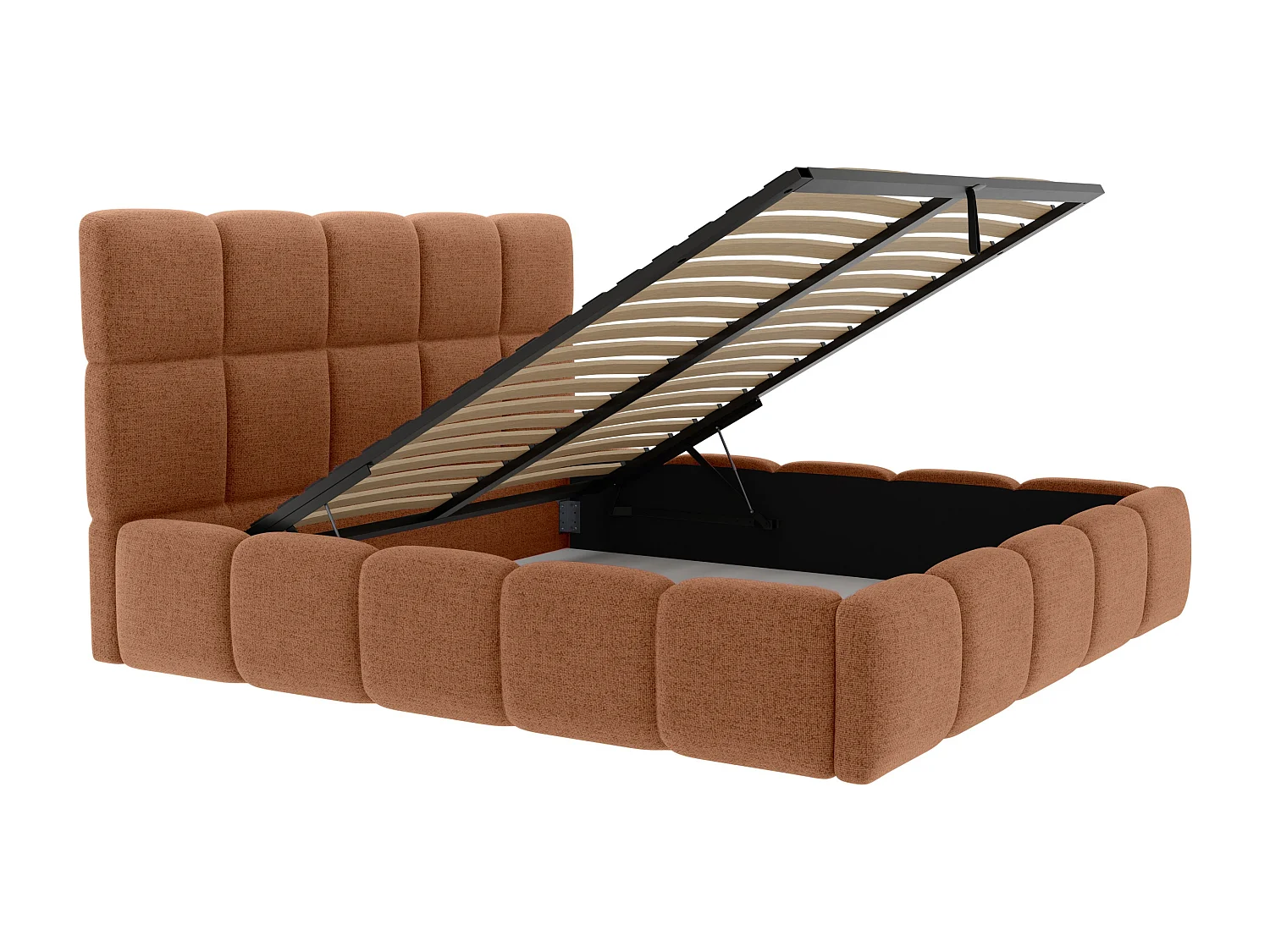 Förvaring säng 180 x 200 cm - Texturerad tyg - Terracotta - DAMADO II av Pascal Morabito