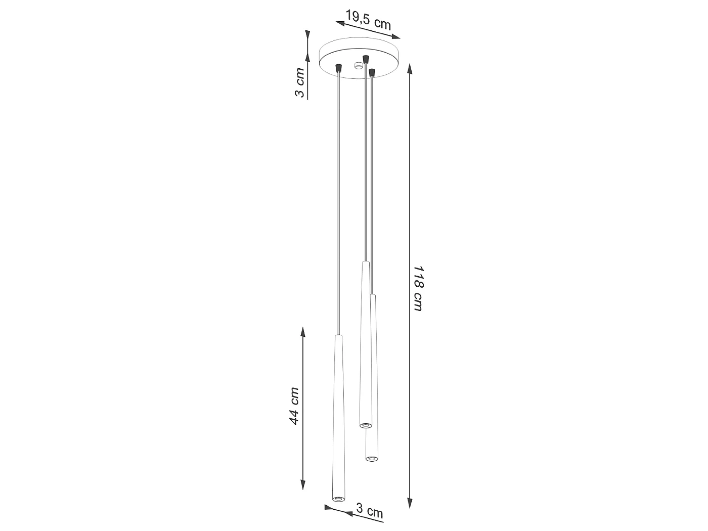 Lampa wisząca nowoczesny BLISS, stal - 3 źródło - L.19.5 x H.118 cm - czarny