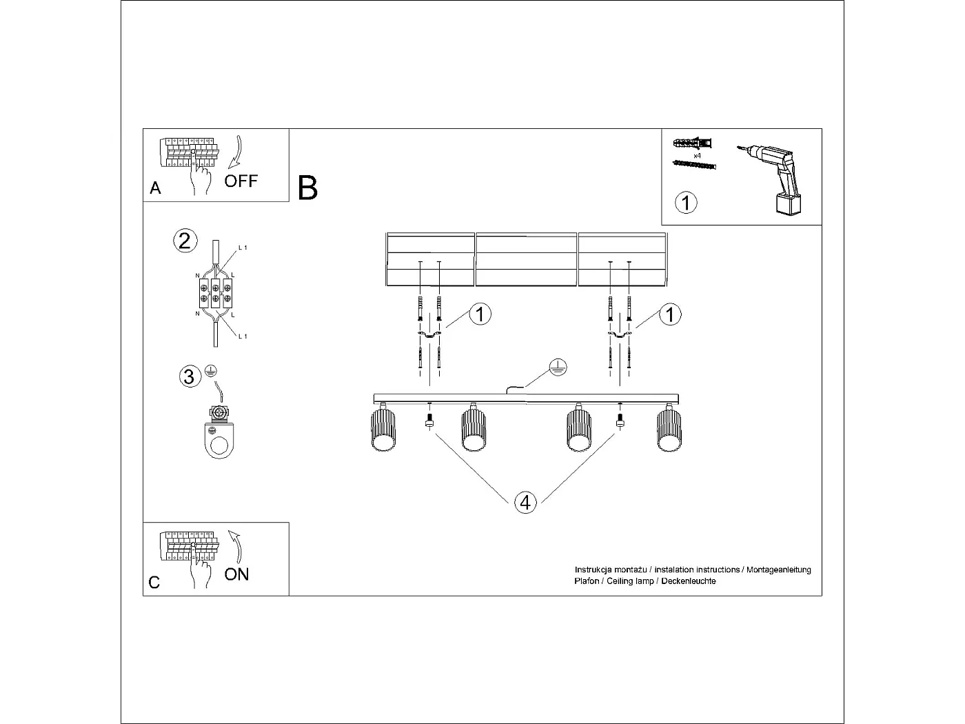 Lámpara De Techo Karbon Minimalista De Aluminio - 4 Fuentes Luminosas - L.81 X A.16,5 Cm - Dorado