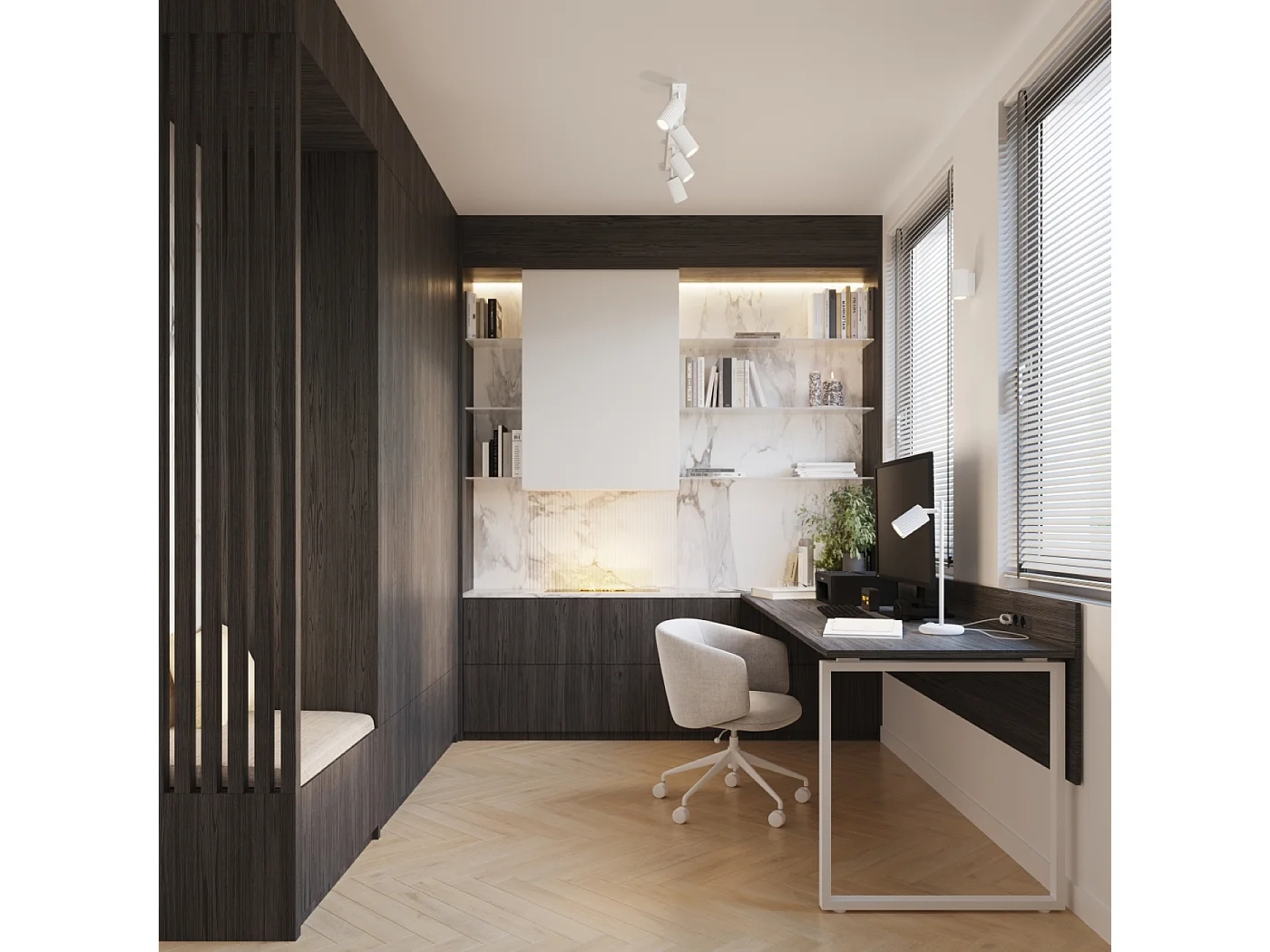 Deckenleuchte Karbon Minimalistisch Aus  Aluminium - 4 Lichtquellen - L.81 X H. Cm - Weiß