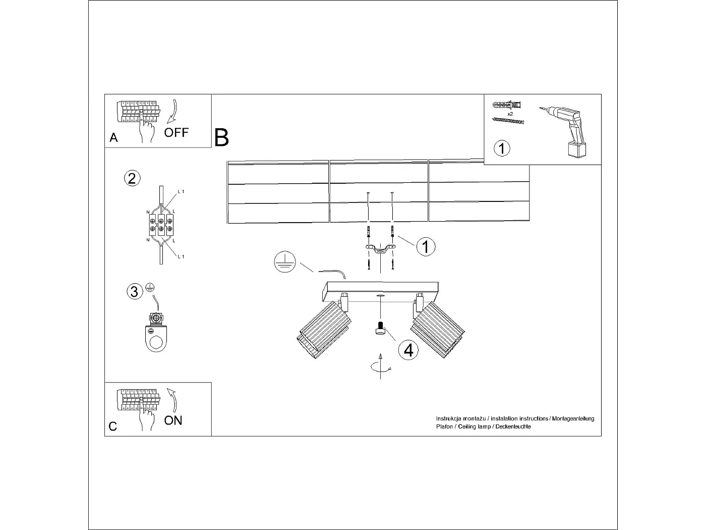 Plafondlamp Karbon Minimalistisch Van  - 4 Lichtbronnen - L.25 X H.16,5 Cm - Rode Oker