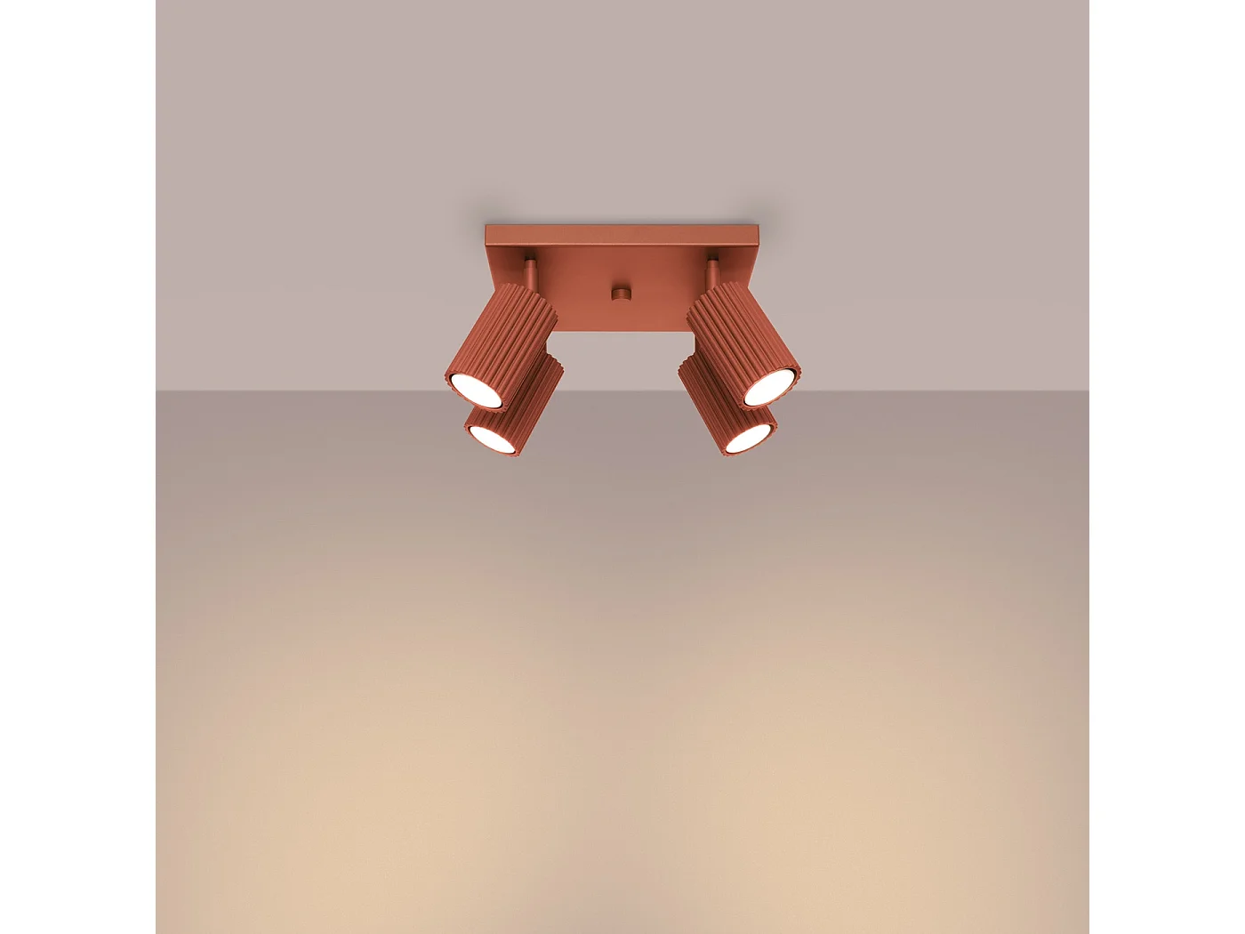 Lámpara de techo KARBON minimalista de aluminio - 4 fuentes luminosas - L.25 x A.16,5 cm - ocre rojo