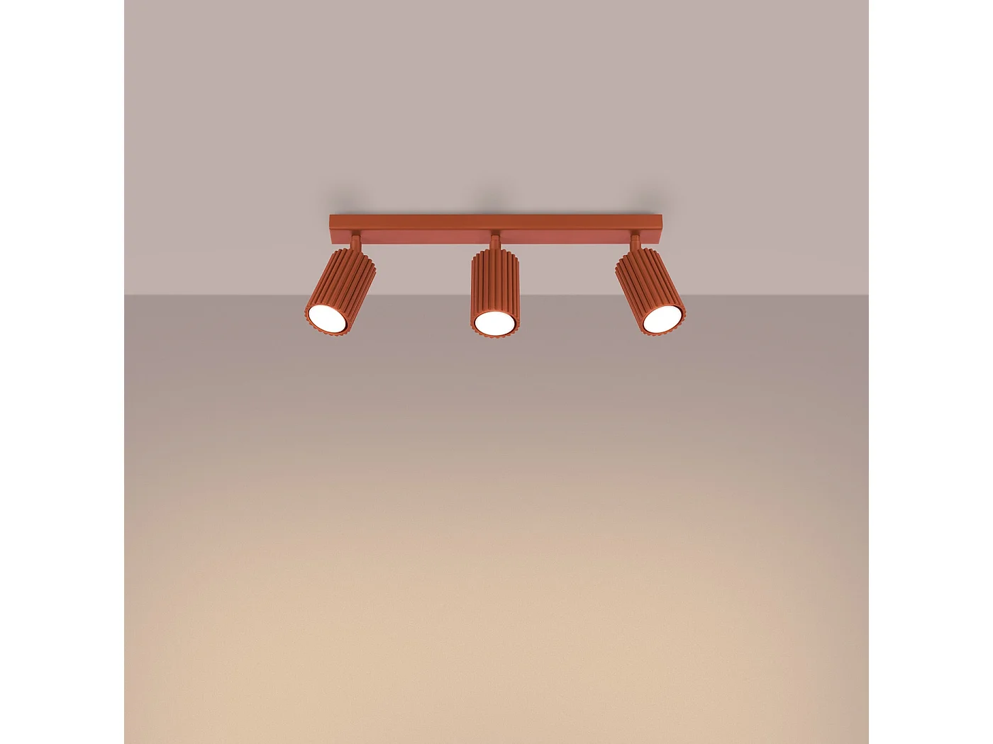 Plafonnier Karbon Minimaliste En Aluminium - 3 Sources Lumineuses - L.45 X H.16,5 Cm - Ocre Rouge