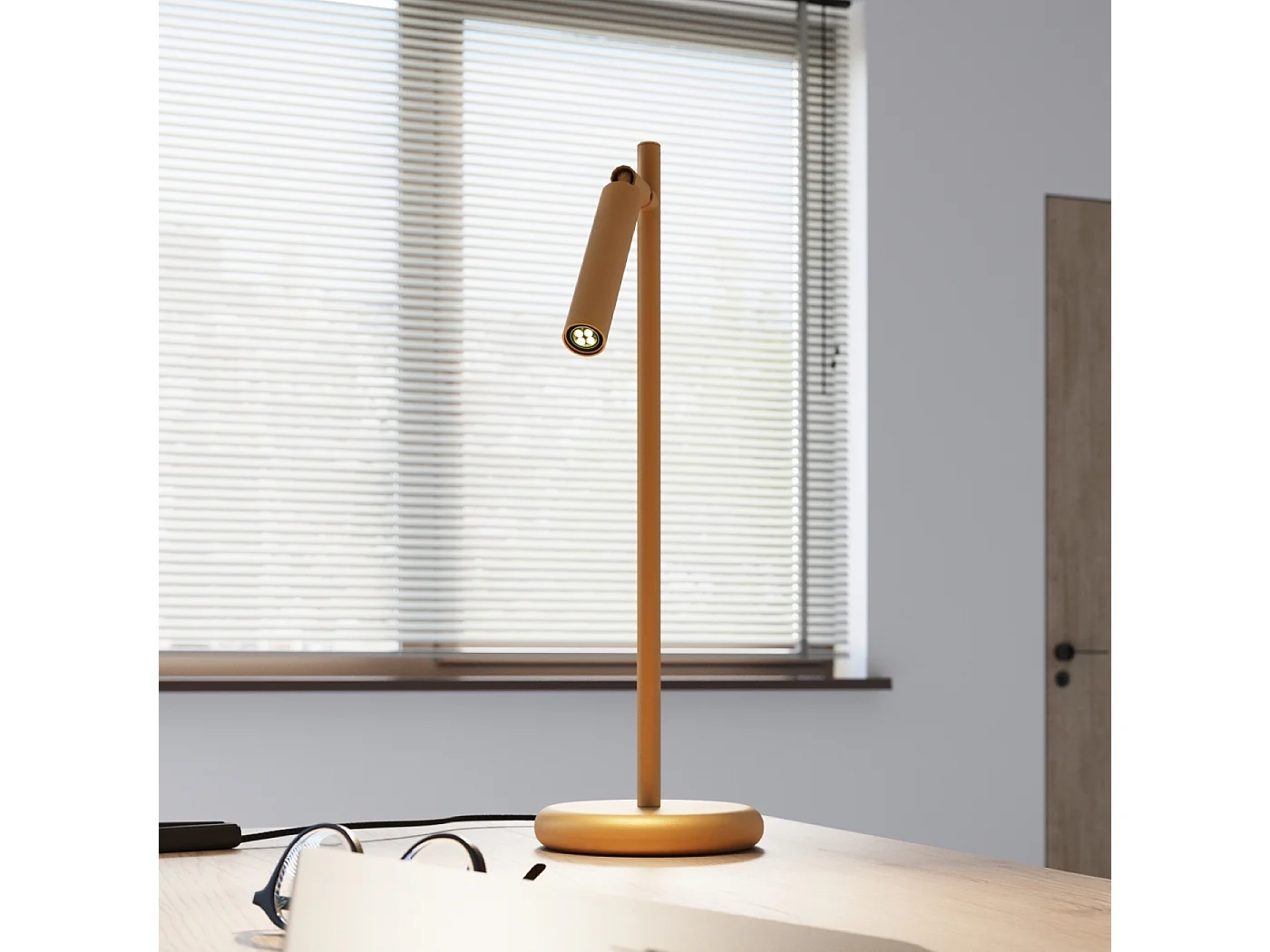 Lámpara De Escritorio Pastelo Moderno De Acero - 1 Fuentes Luminosas - L.14 X A.43 Cm - Dorado