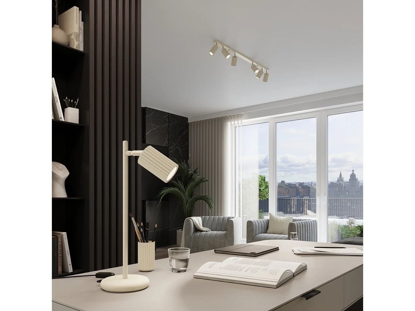 Lampe De Bureau Karbon Minimaliste En Aluminium - 1 Sources Lumineuses - L.14,5 X H.43 Cm - Beige