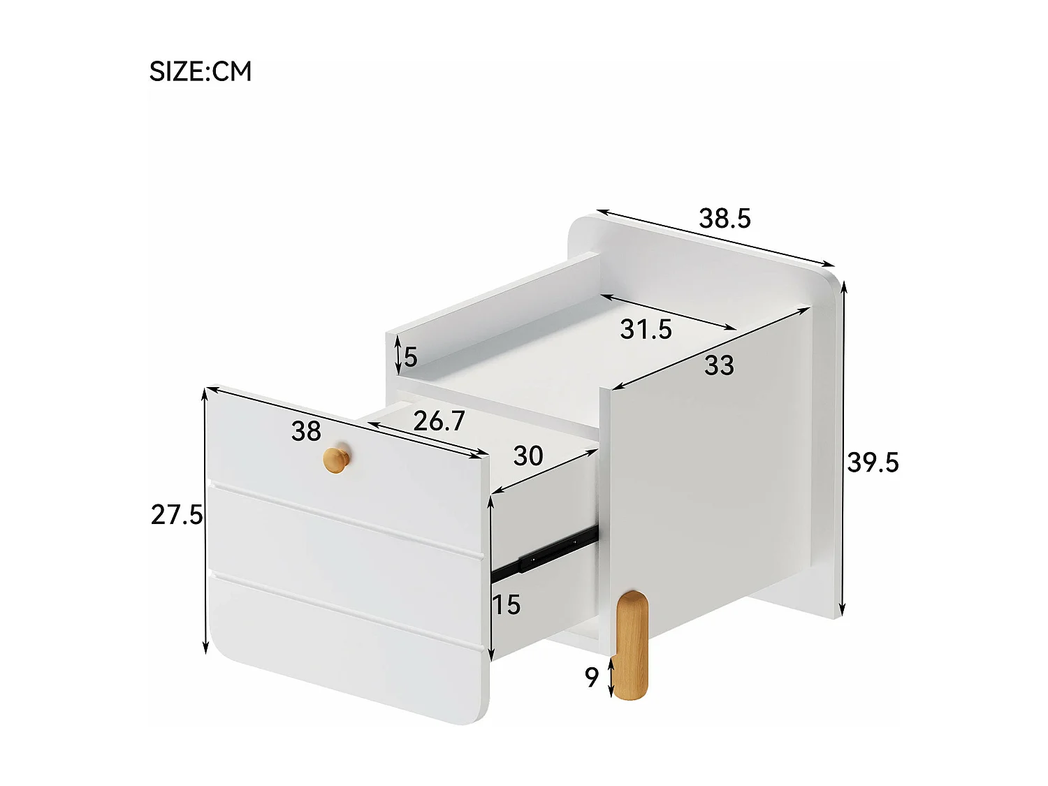 Table de chevet minimaliste blanche,d38cm×h39cm
