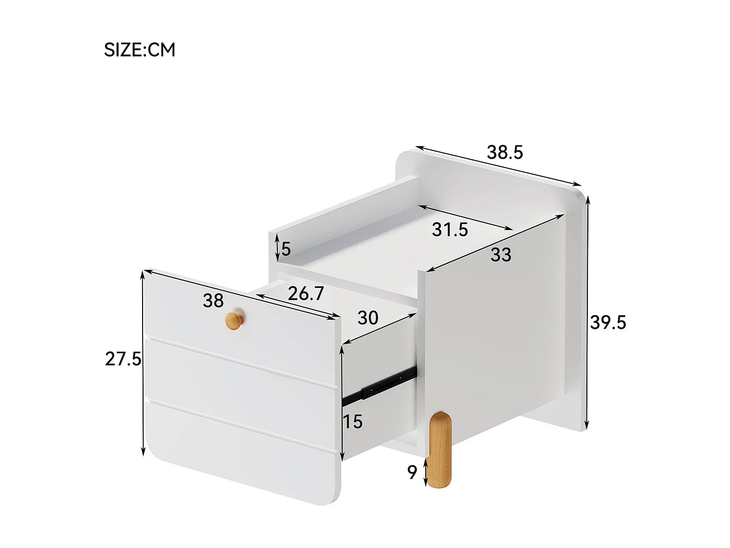 Table de chevet minimaliste blanche,d38cm×h39cm