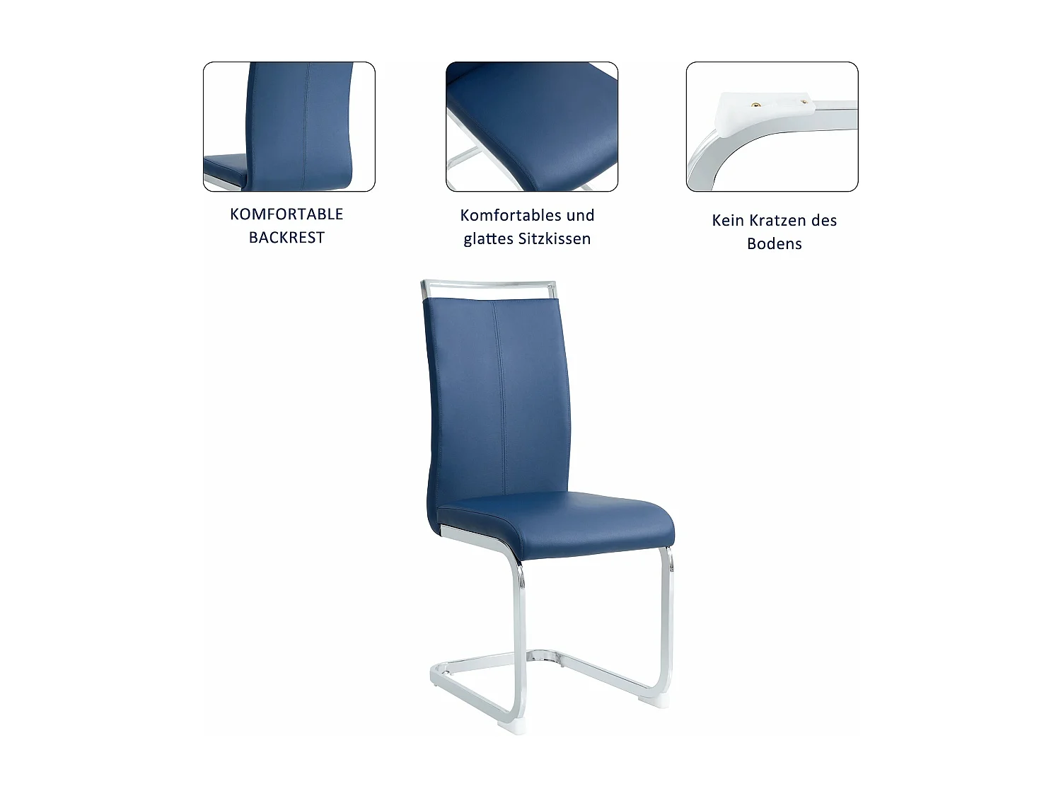 Chaises de salle à manger modernes 4 pièces en bleu,d52cm×h100cm