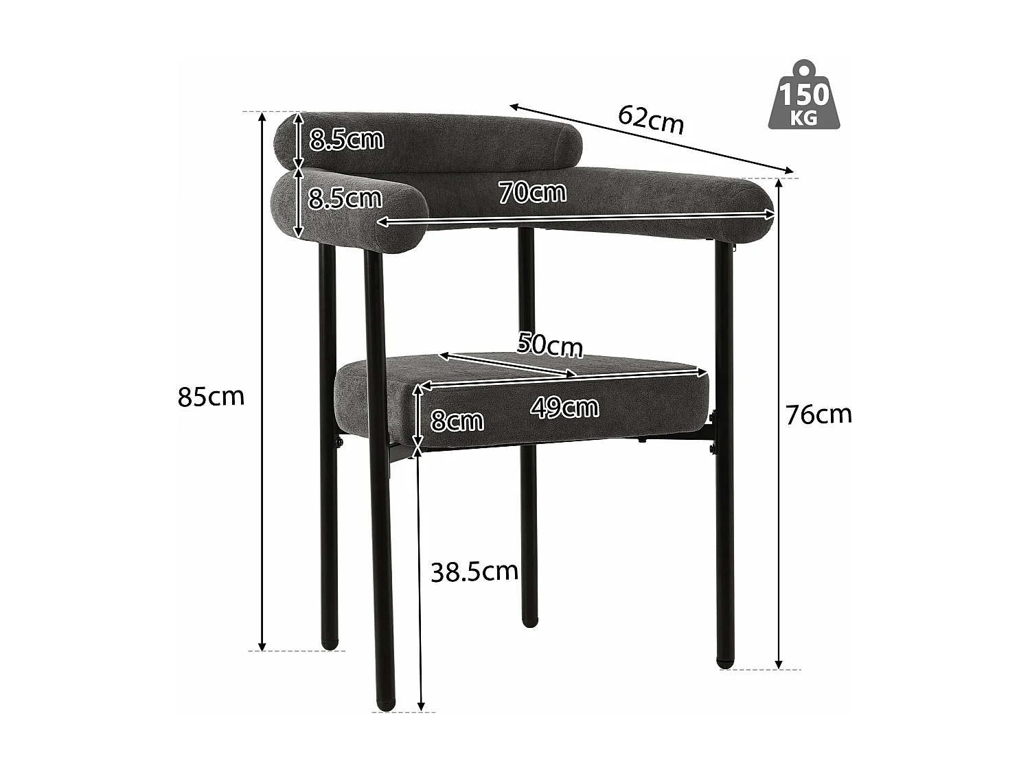 Chaises élégantes en velours gris avec siège à anneaux,d70cm×h84cm