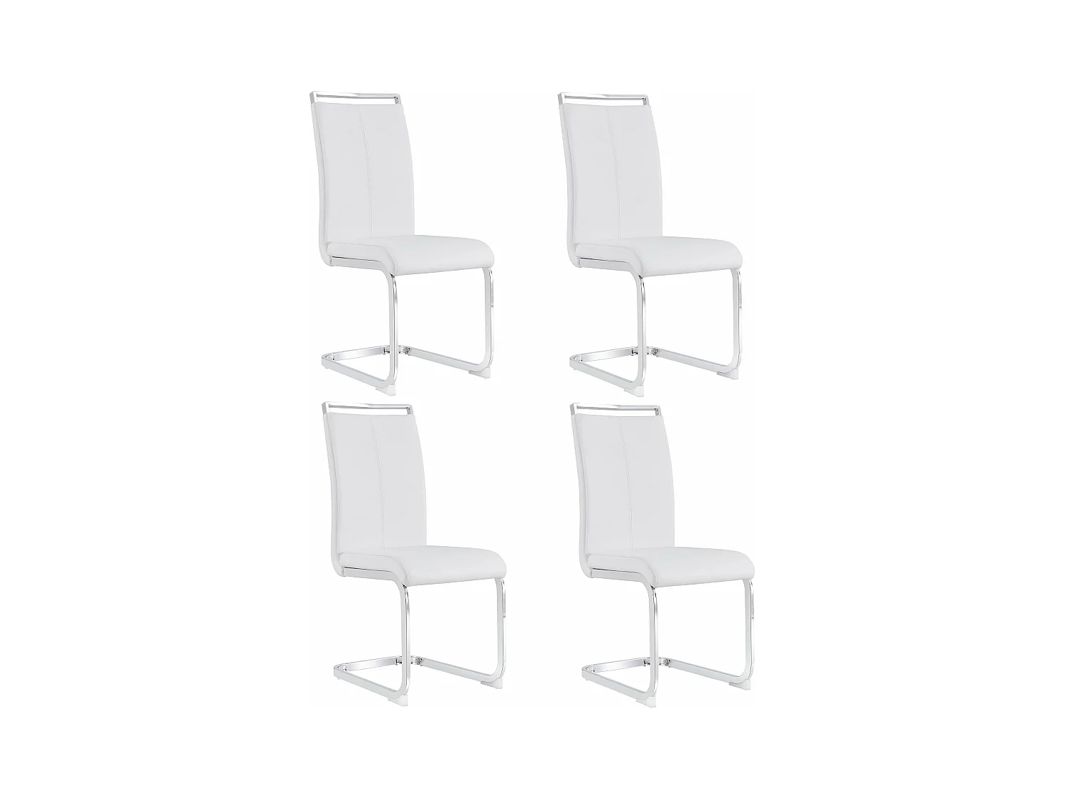 Chaises luge modernes, lot de 4, métal chromé, cuir blanc,d52cm×h100cm