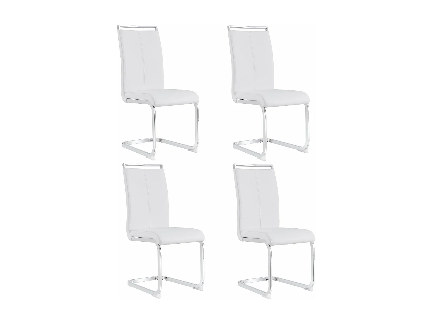 Chaises luge modernes, lot de 4, métal chromé, cuir blanc,d52cm×h100cm