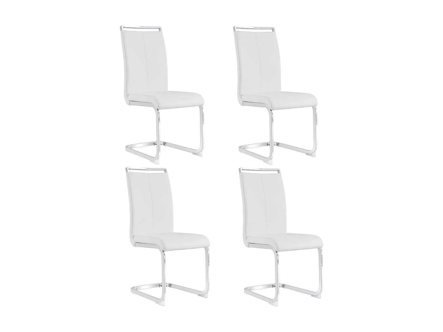 Chaises luge modernes, lot de 4, métal chromé, cuir blanc,d52cm×h100cm