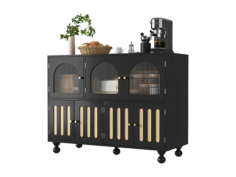 Buffet noir contemporain avec verre changhong,d120cm×h90cm