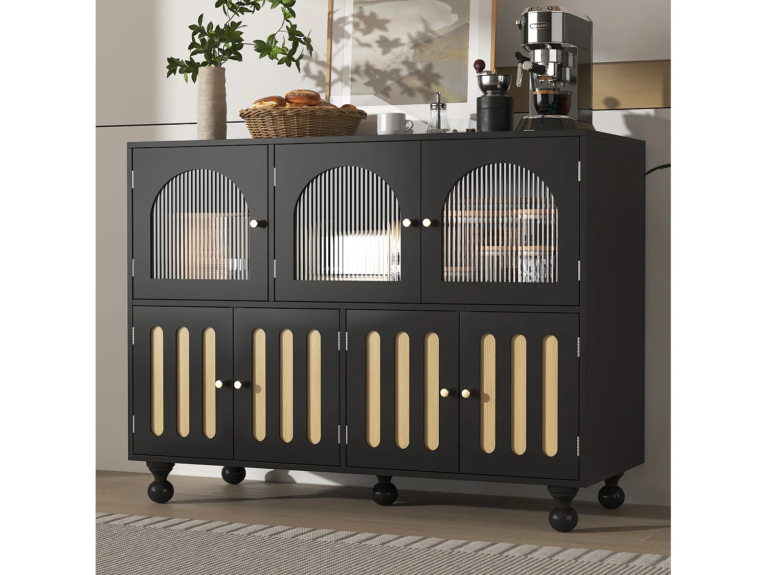 Buffet noir contemporain avec verre changhong,d120cm×h90cm