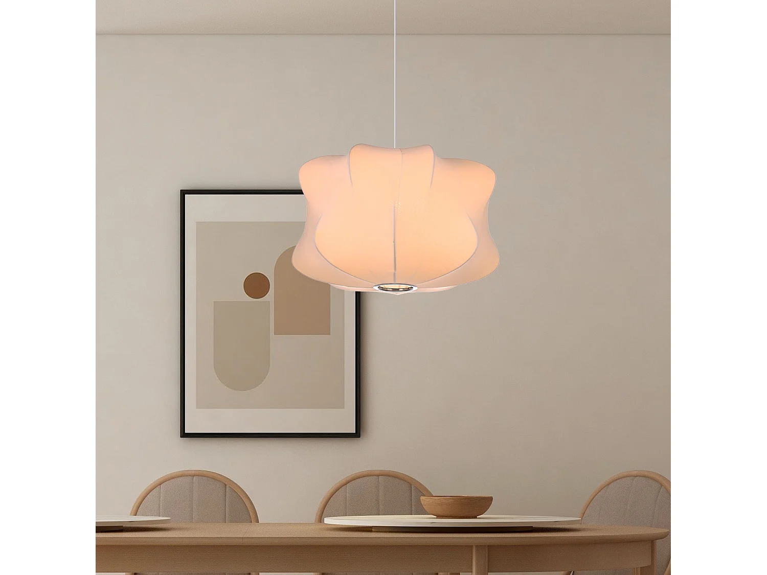 Lustre moderne en polyester avec finition soie, cordon réglable,blanc,d40cm x h20cm