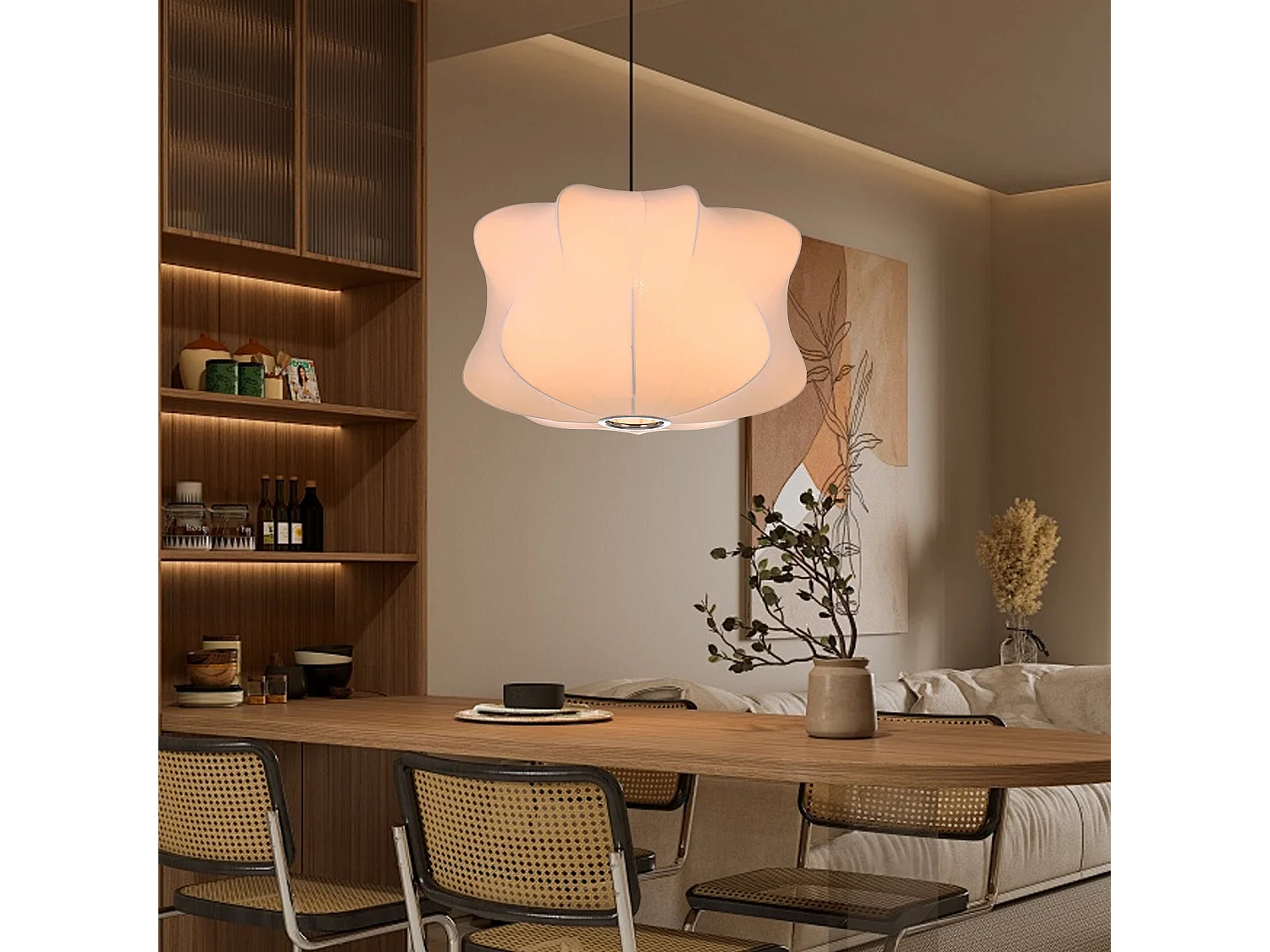 Lustre moderne en polyester avec finition soie, cordon réglable,blanc,d40cm x h20cm