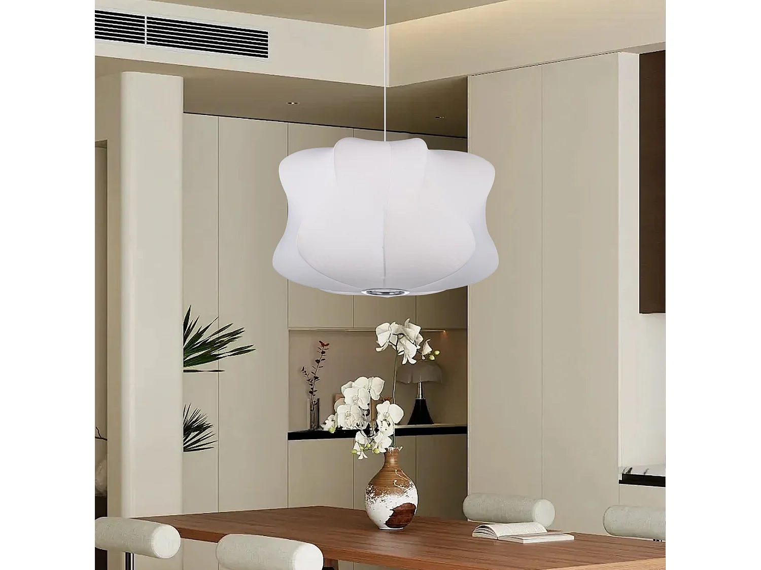 Lustre moderne en polyester avec finition soie, cordon réglable,blanc,d40cm x h20cm