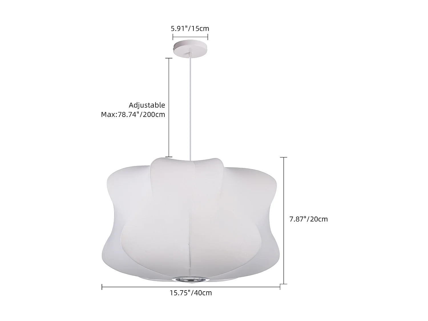Lustre moderne en polyester avec finition soie, cordon réglable,blanc,d40cm x h20cm