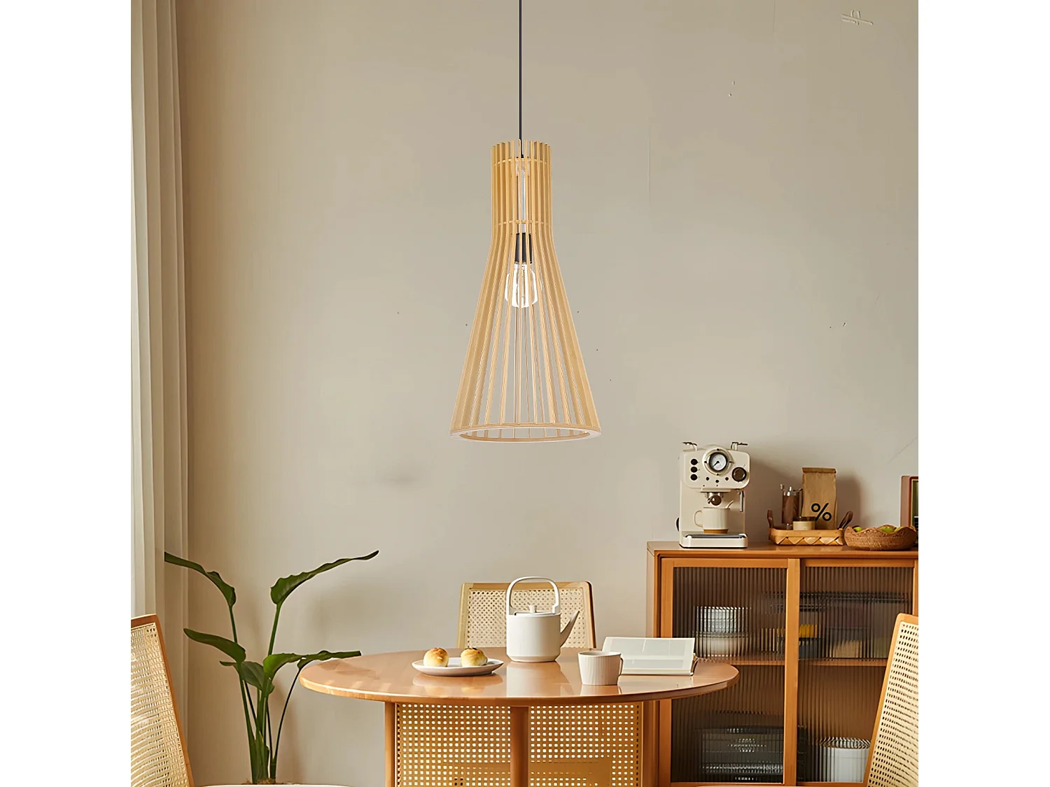 Suspension en bambou de couleur bois naturel pour salle à manger et salon,30x60cm