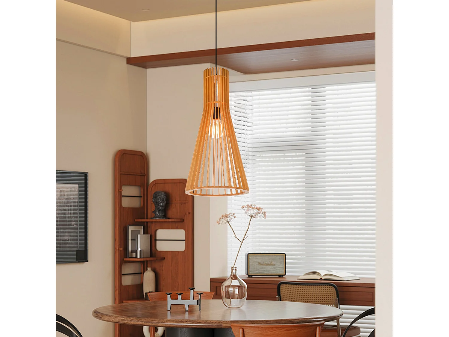 Suspension en bambou de couleur bois naturel pour salle à manger et salon,30x60cm