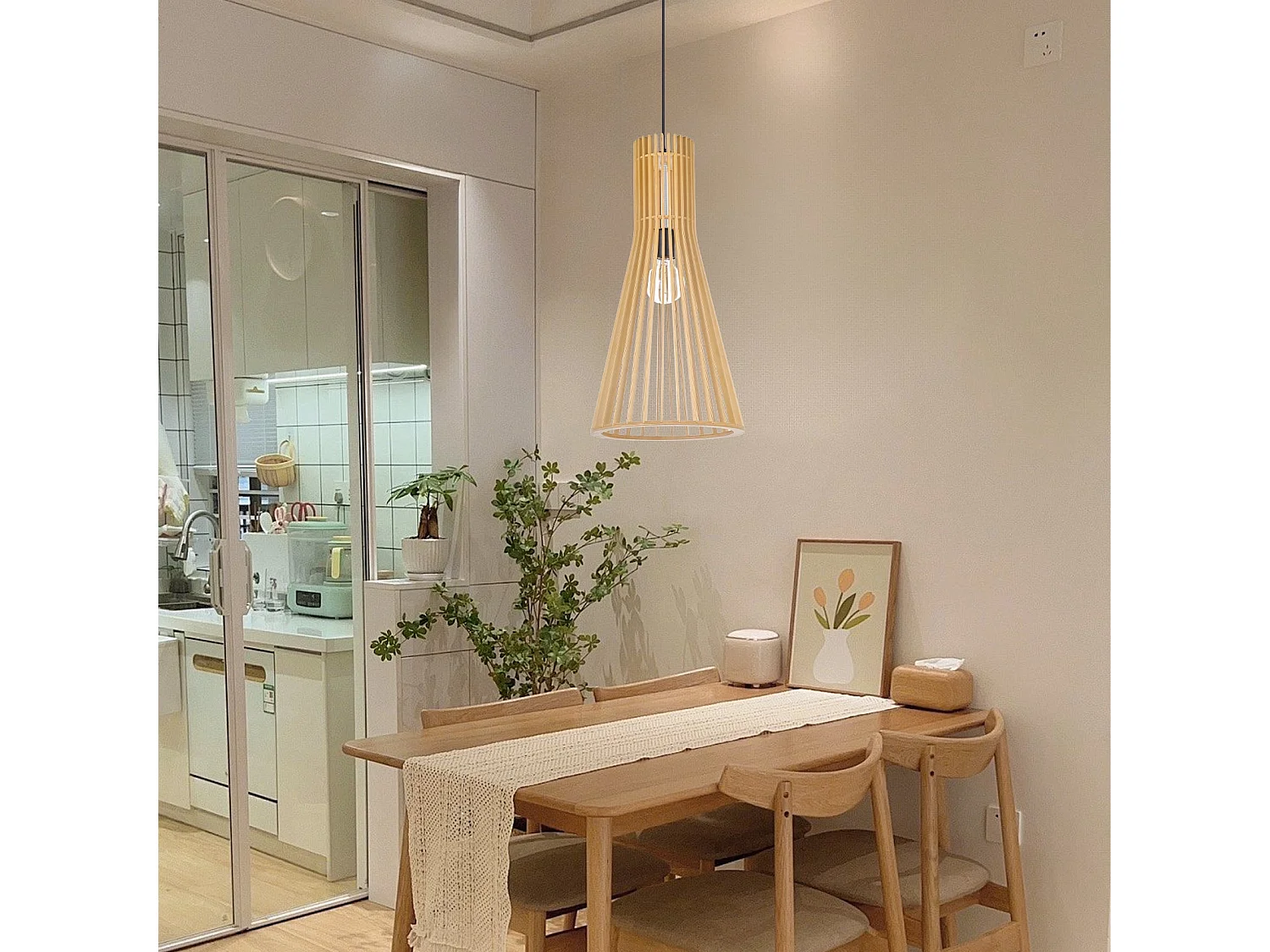 Suspension en bambou de couleur bois naturel pour salle à manger et salon,30x60cm