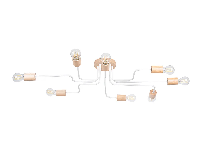 Kronleuchter Timbo Dachboden Aus  Stahl/Holz - 8 Lichtquellen - L.100 X H. Cm - Weiß/Naturholz