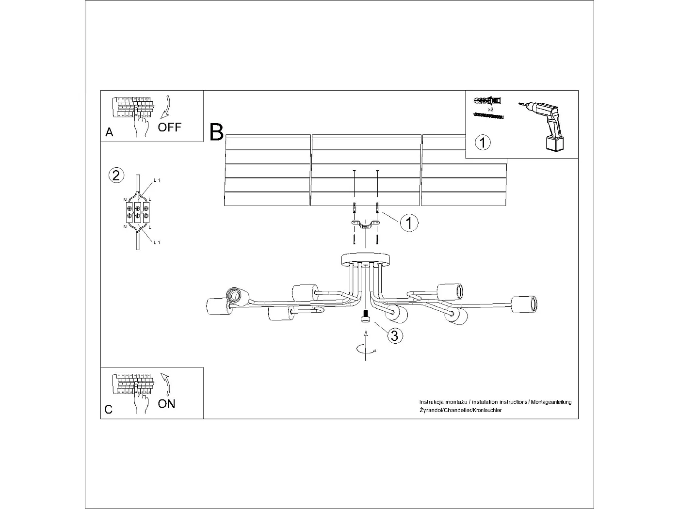 Kronleuchter Timbo Dachboden Aus  Stahl/Holz - 8 Lichtquellen - L.100 X H. Cm - Weiß/Naturholz