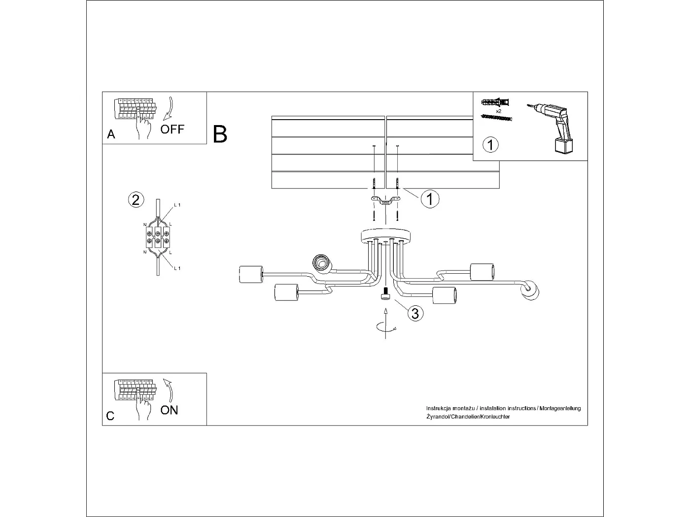 Kronleuchter Timbo Dachboden Aus  Stahl/Holz - 6 Lichtquellen - L.85 X H. Cm - Schwarz/Naturholz