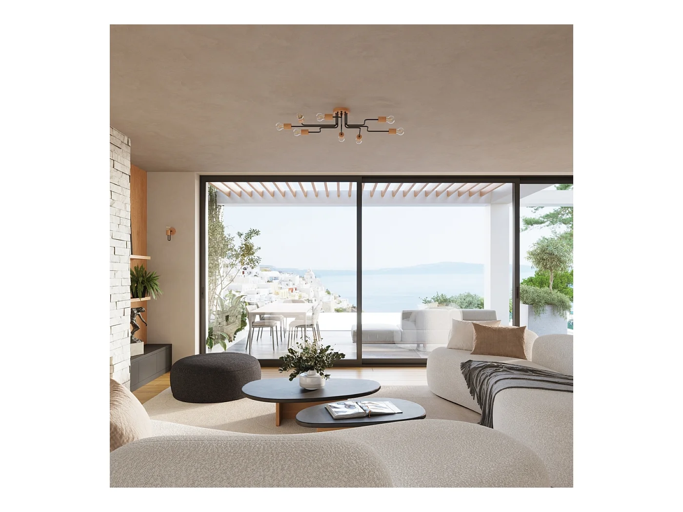 Lustre Timbo Grenier En Acier/Bois - 6 Sources Lumineuses - L.85 X H.16,5 Cm - Noir/Bois Naturel