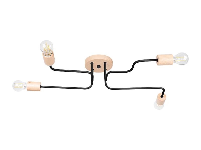 Kronleuchter Timbo Dachboden Aus  Stahl/Holz - 4 Lichtquellen - L.75 X H. Cm - Schwarz/Naturholz