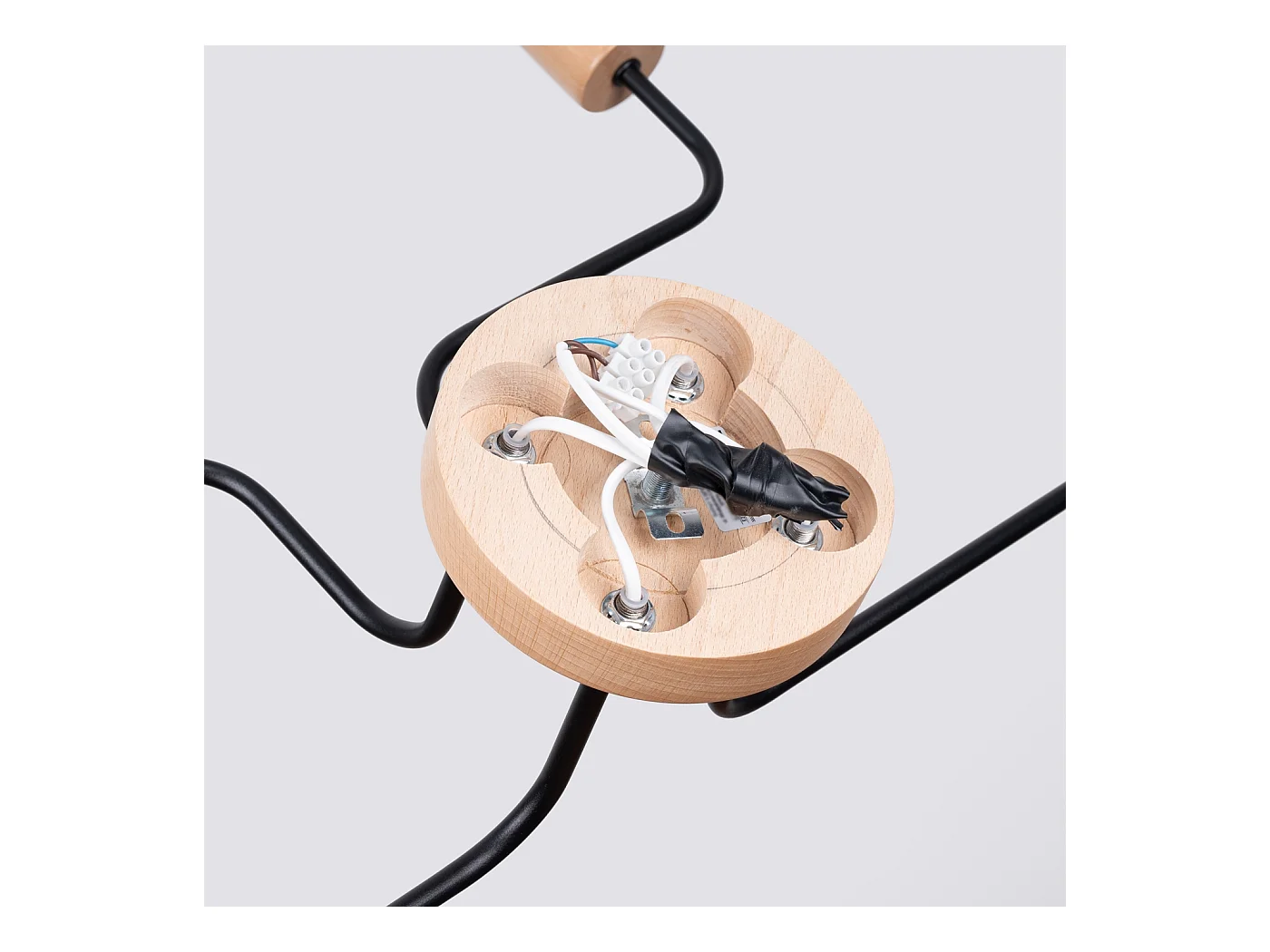 Lustre Timbo Grenier En Acier/Bois - 4 Sources Lumineuses - L.75 X H.16,5 Cm - Noir/Bois Naturel