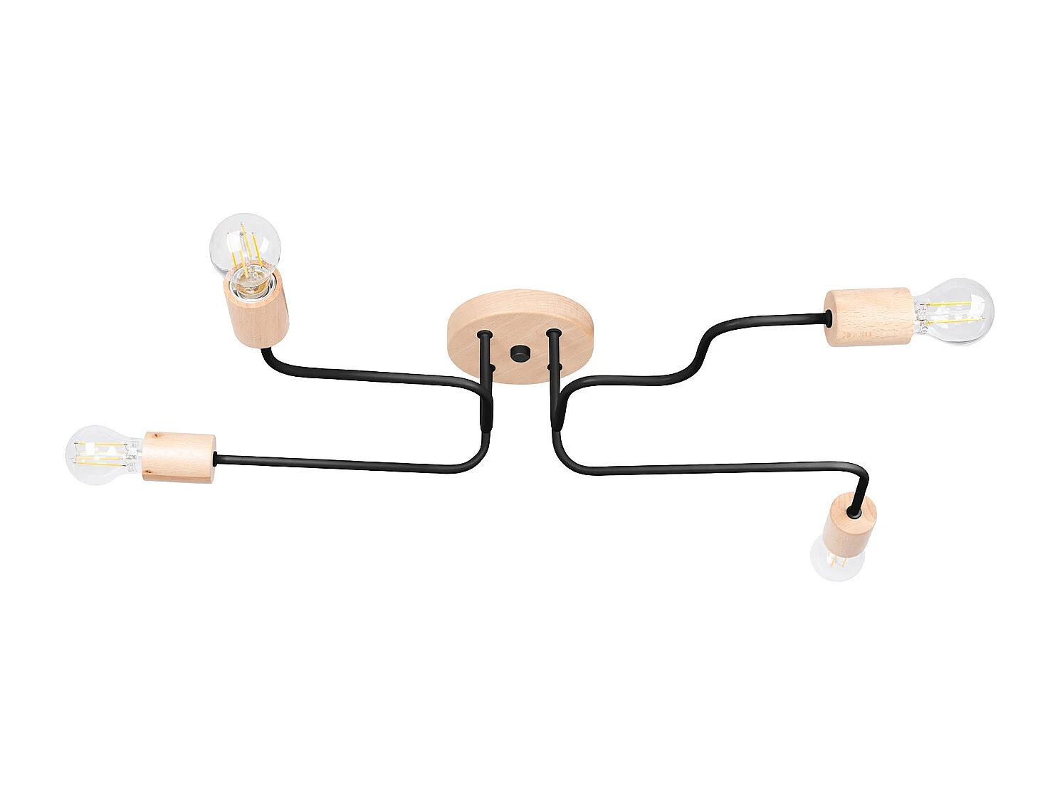 Kroonluchter Timbo Zolder Van  - 4 Lichtbronnen - L.75 X H.16,5 Cm - Zwart/Natuurlijk Hout