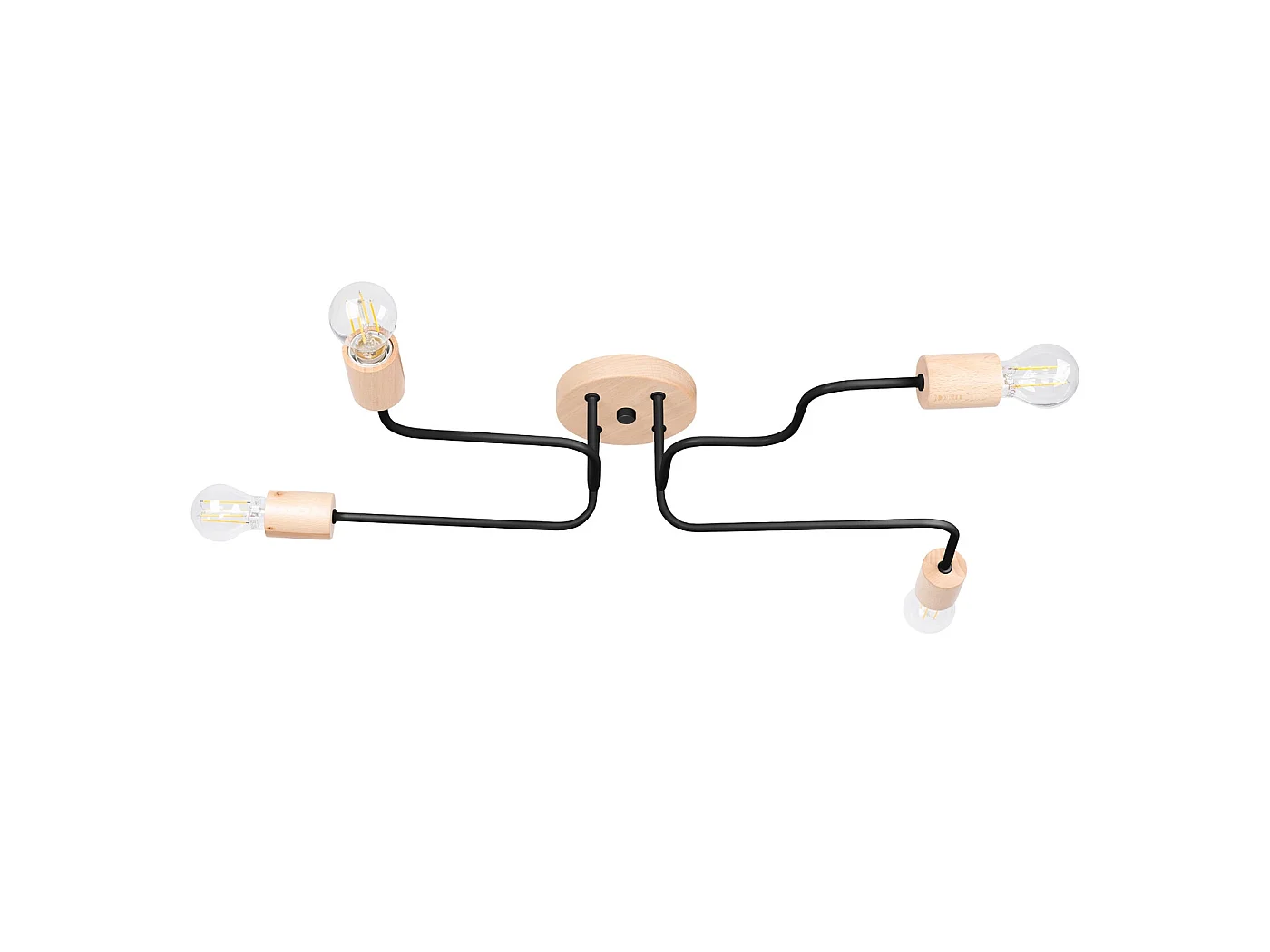 Lustre Timbo Grenier En Acier/Bois - 4 Sources Lumineuses - L.75 X H.16,5 Cm - Noir/Bois Naturel