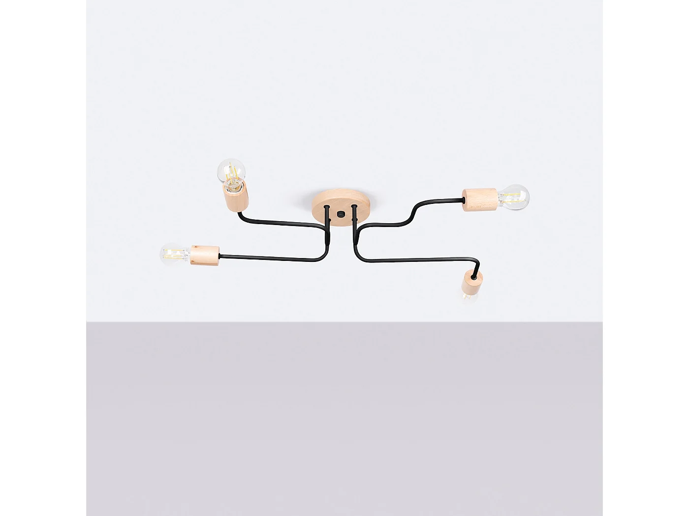Lustre Timbo Grenier En Acier/Bois - 4 Sources Lumineuses - L.75 X H.16,5 Cm - Noir/Bois Naturel