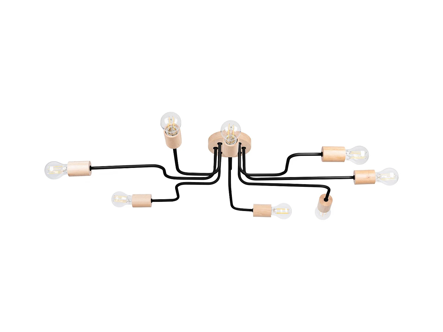 Lustre Timbo Grenier En Acier/Bois - 8 Sources Lumineuses - L.100 X H.16,5 Cm - Noir/Bois Naturel