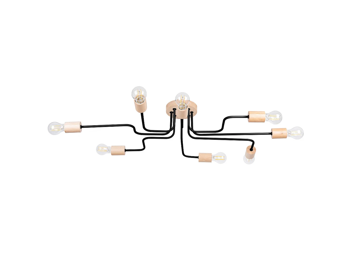 Lustre Timbo Grenier En Acier/Bois - 8 Sources Lumineuses - L.100 X H.16,5 Cm - Noir/Bois Naturel