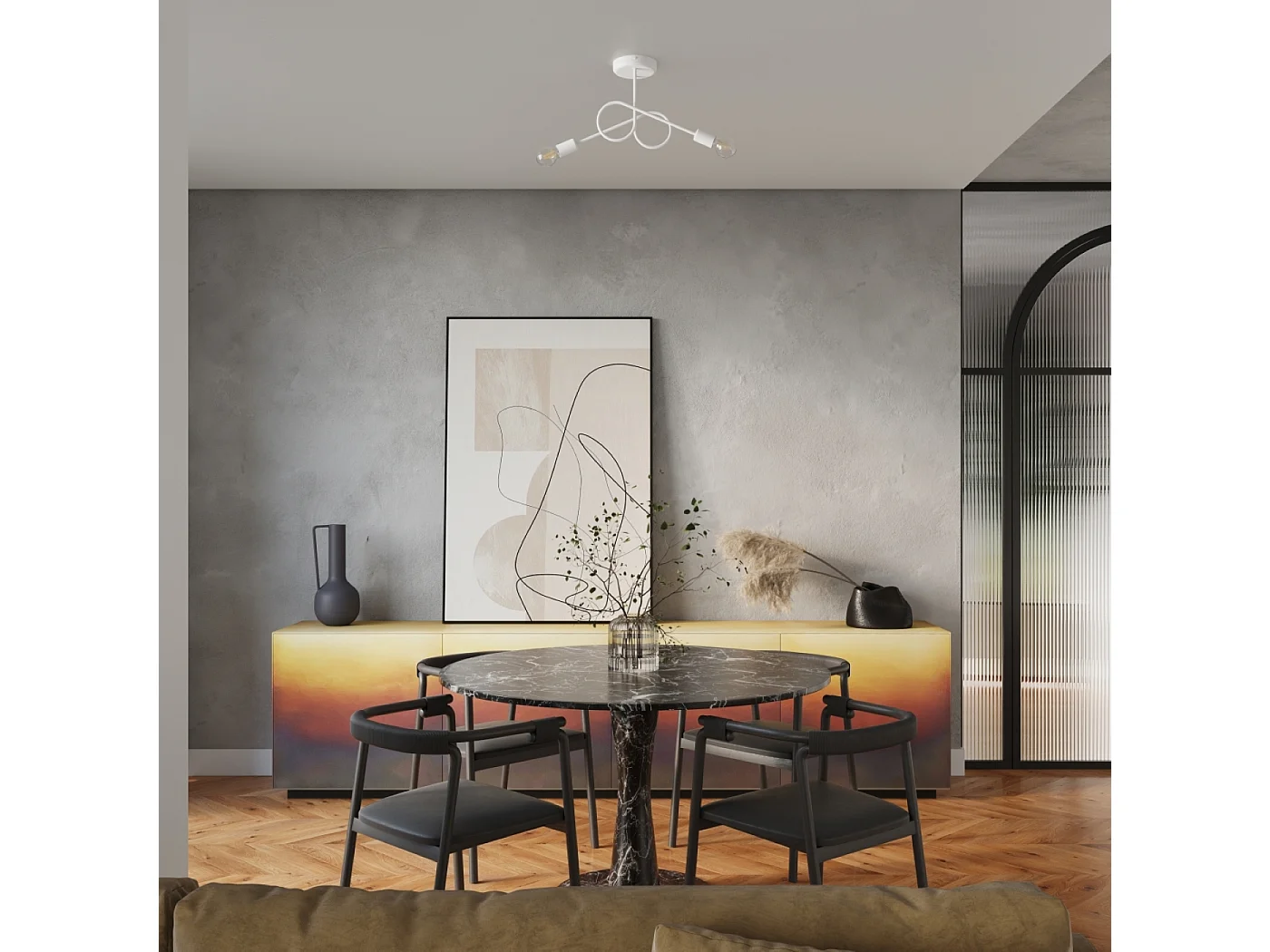 Żyrandol Minimalistyczny Loop, Stal - 2 Źródło - L.57 X H.25.5 Cm - Biały