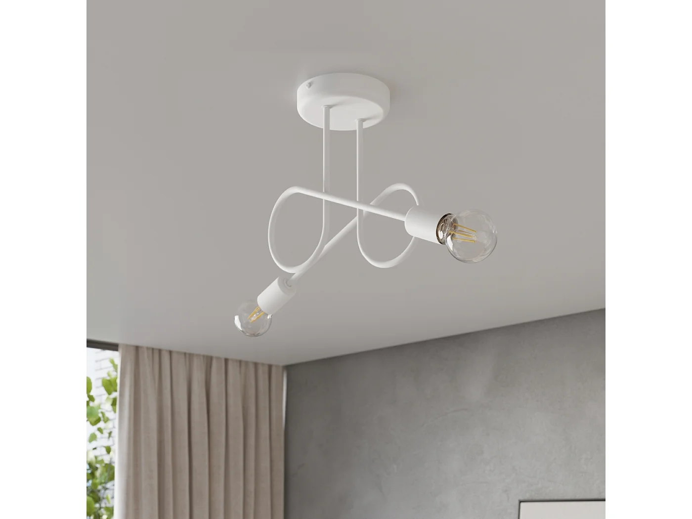 Żyrandol Minimalistyczny Loop, Stal - 2 Źródło - L.57 X H.25.5 Cm - Biały