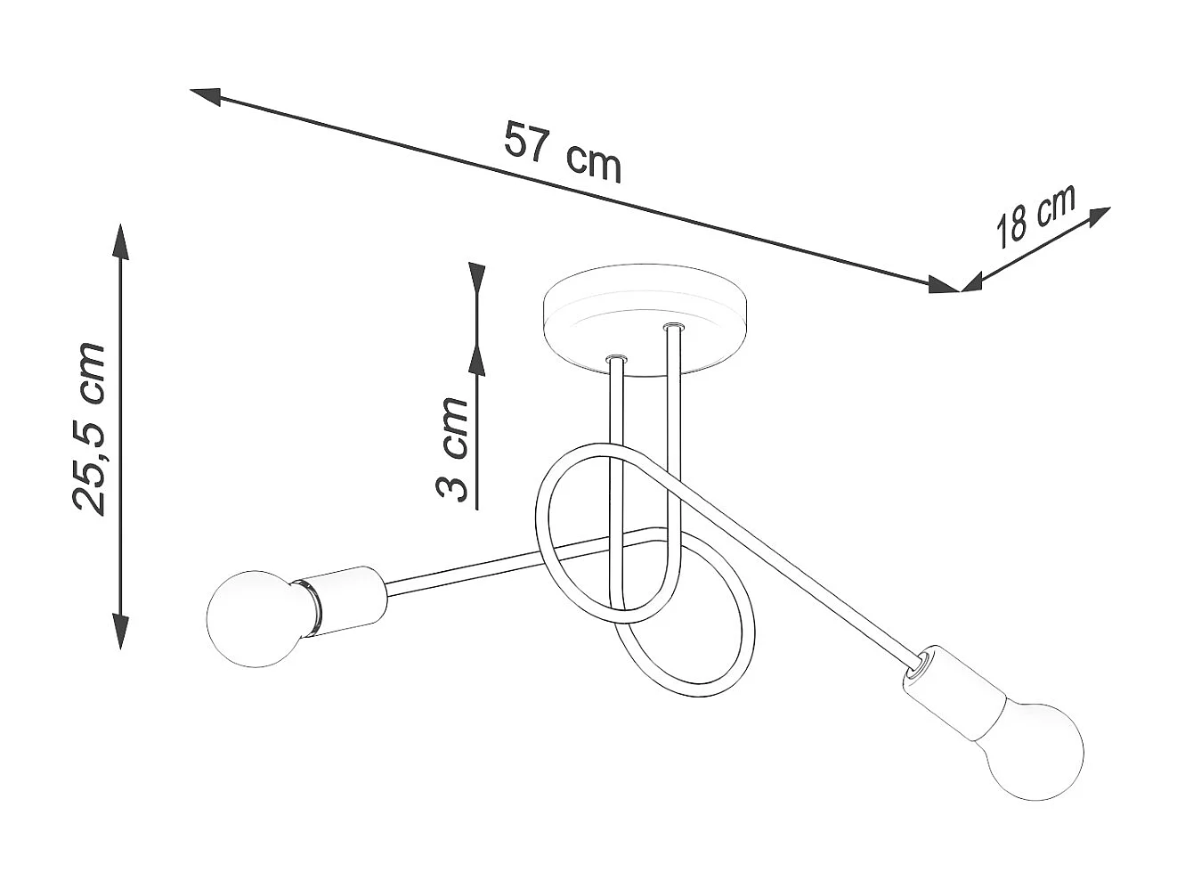 Żyrandol Minimalistyczny Loop, Stal - 2 Źródło - L.57 X H.25.5 Cm - Biały