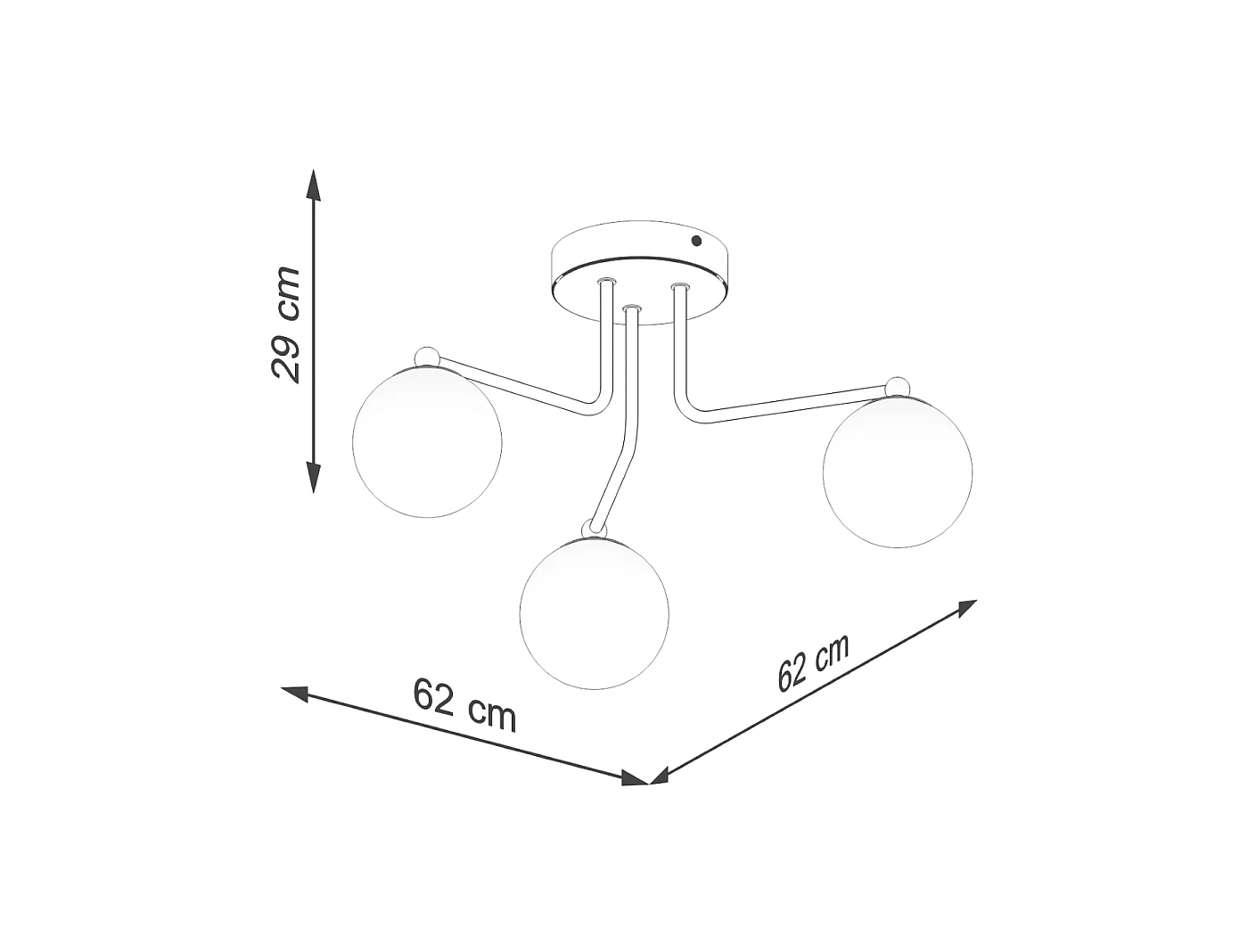 Lustre ASTRAL minimalista, aço/vidro - 3 lichtbronnen - L.62 x H.29 cm - preto/branco