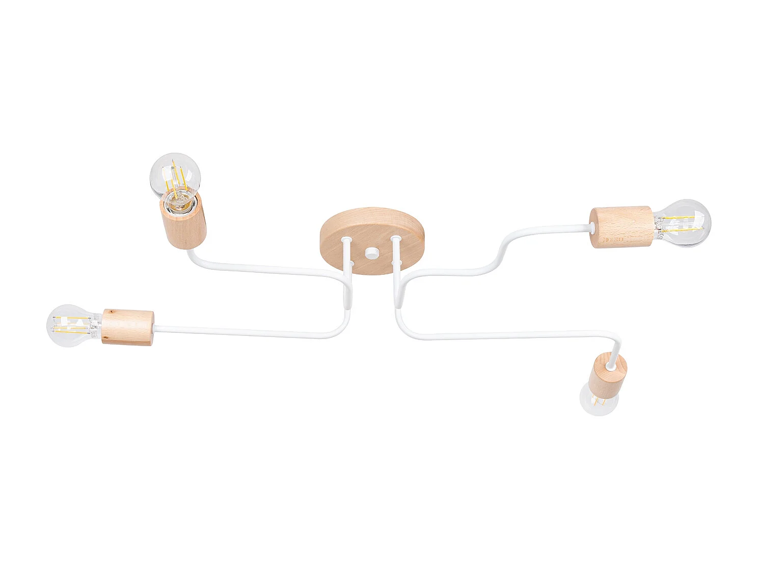 Lampadario Timbo Soppalco Di Acciaio/Legno - 4 Sorgenti Luminose - L.75 X A.16,5 Cm - Bianco/Legno Naturale