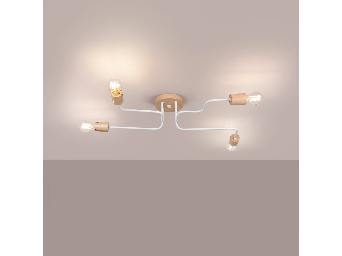 Kroonluchter Timbo Zolder Van  - 4 Lichtbronnen - L.75 X H.16,5 Cm - Wit/Natuurlijk Hout