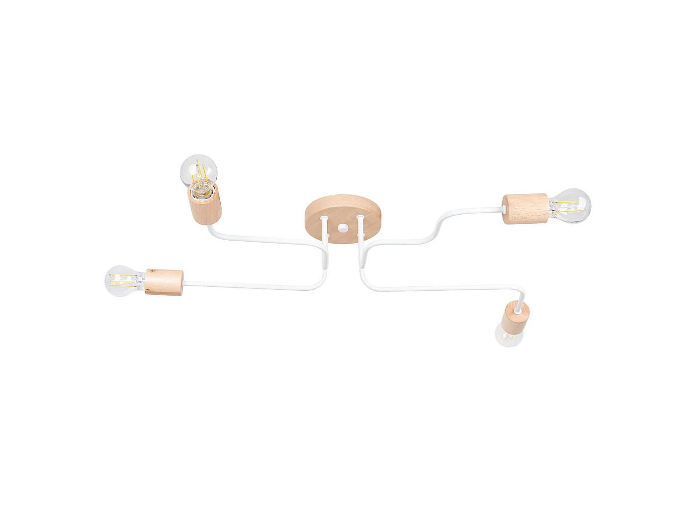 Lustre Timbo Grenier En Acier/Bois - 4 Sources Lumineuses - L.75 X H.16,5 Cm - Blanc/Bois Naturel