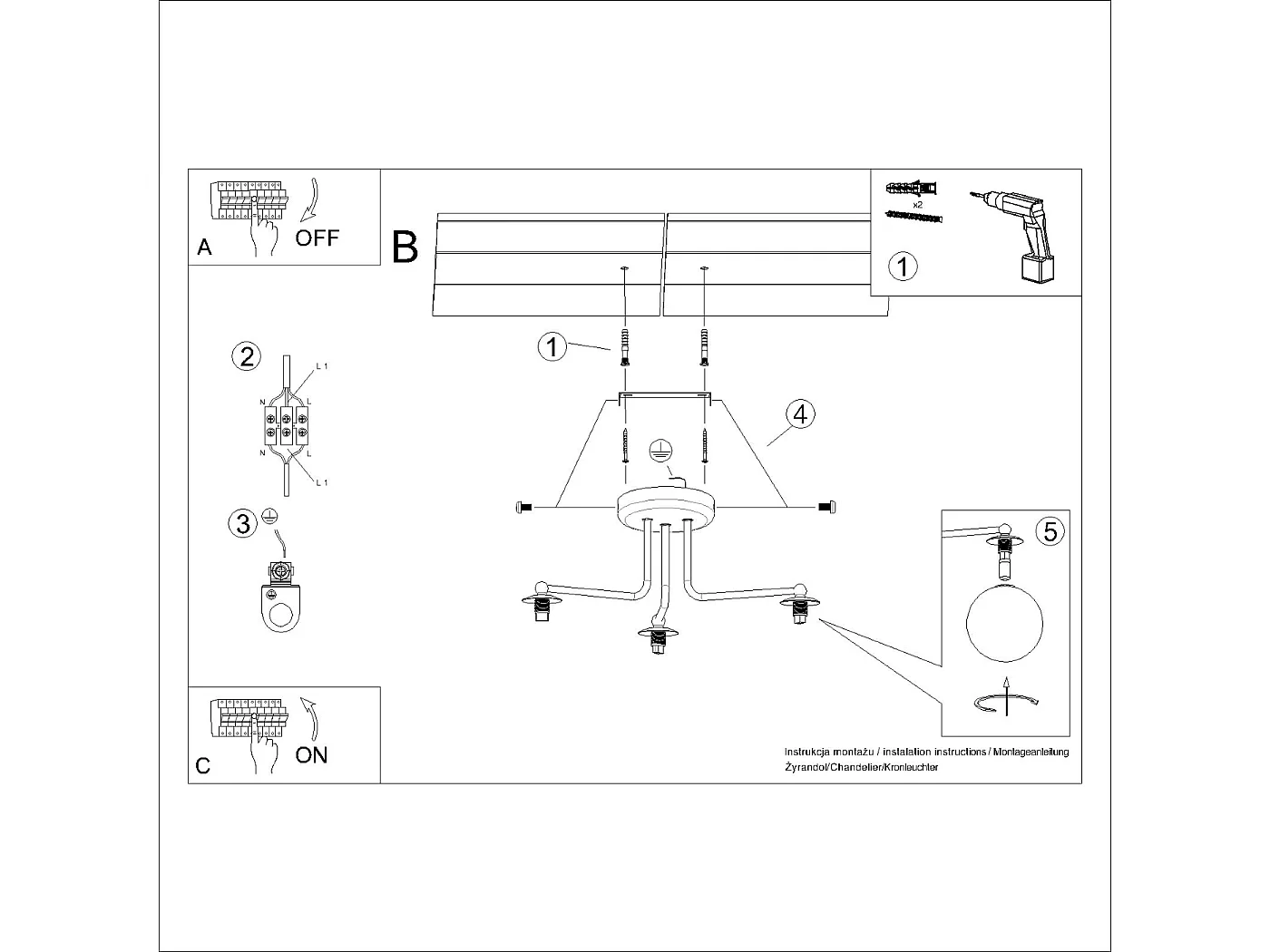 Lampadario Astral Minimalista Di Acciaio/Vetro - 3 Sorgenti Luminose - L.62 X A.29 Cm - Bianco