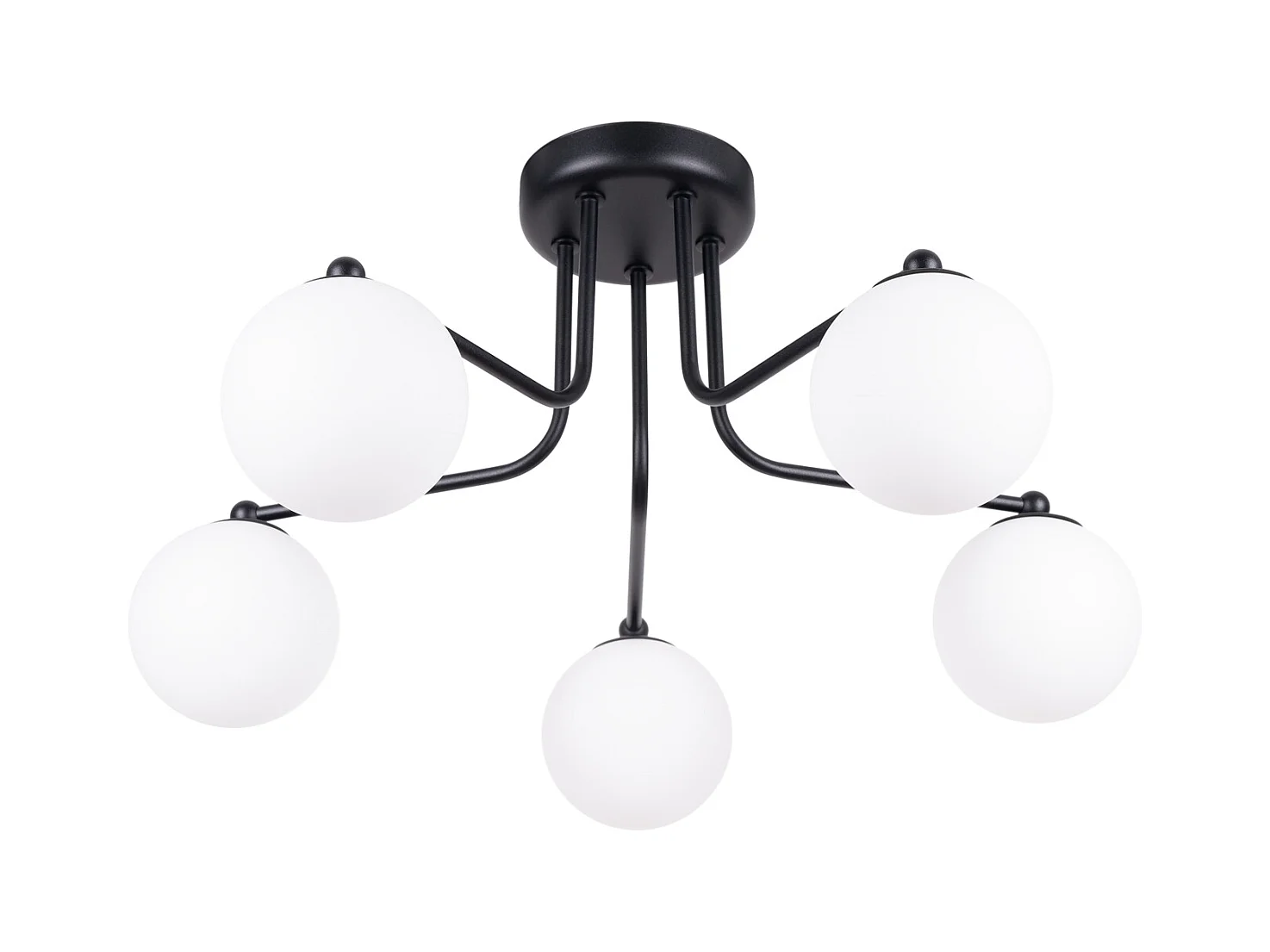 Lustre Astral Minimaliste En Acier/Verre - 5 Sources Lumineuses - L.58 X H.29 Cm - Noir/Blanc