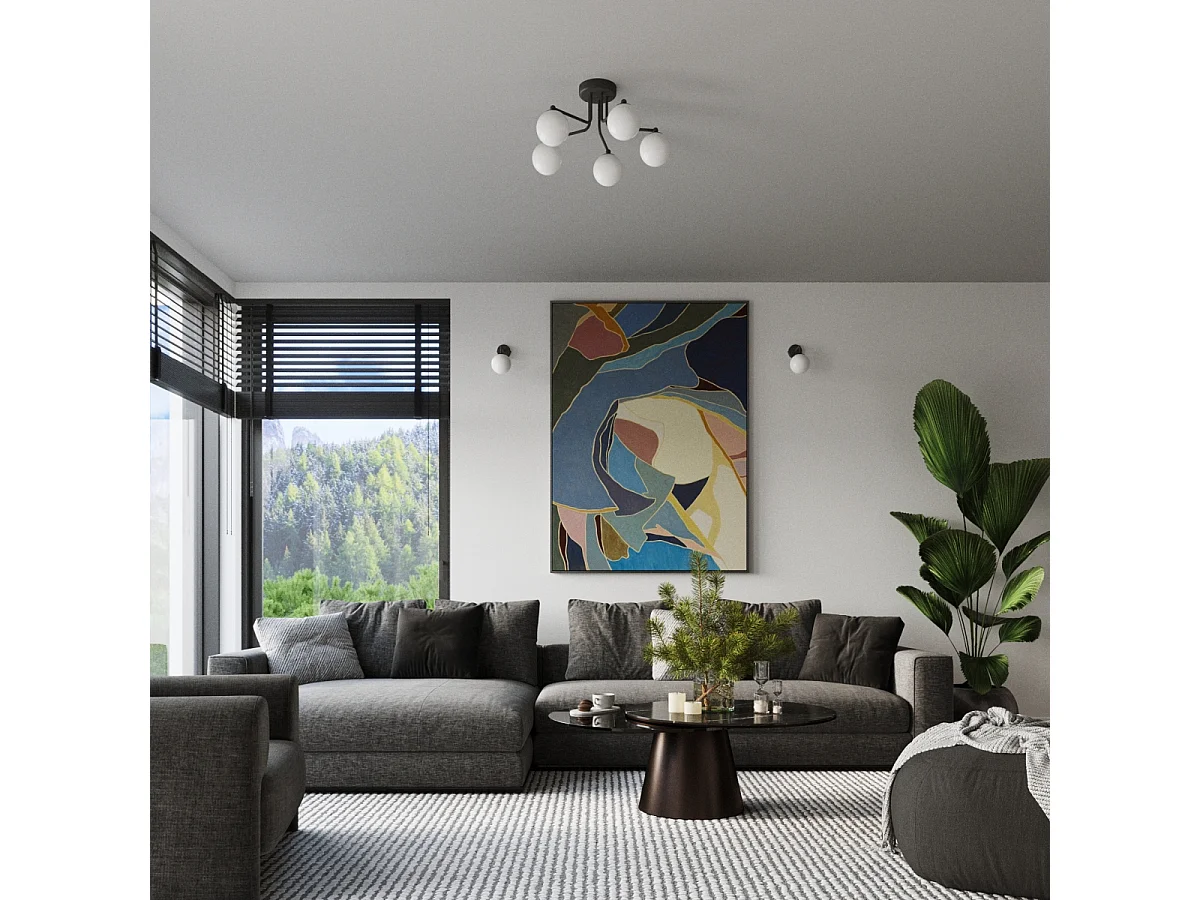 Kroonluchter Astral Minimalistisch Van  - 5 Lichtbronnen - L.58 X H.29 Cm - Zwart/Wit